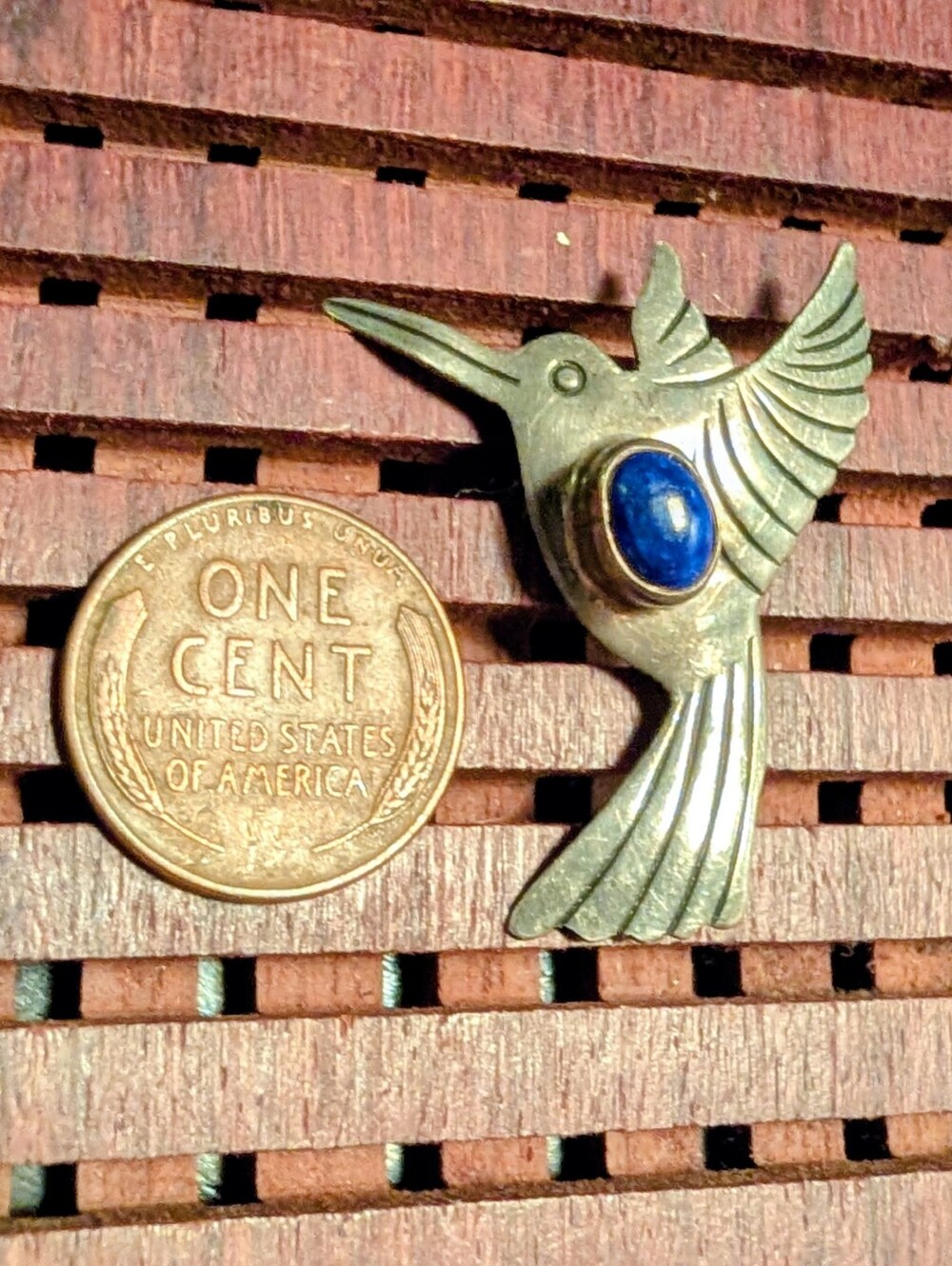 Sterling Silver Hummingbird Bird Pin with Lapis Accent